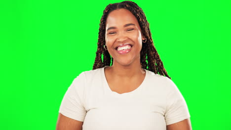 Blowing-kiss,-smile-and-woman-face-in-green-screen