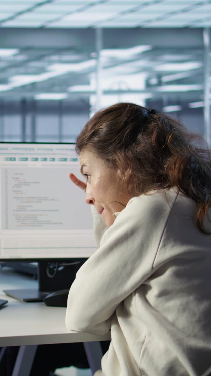 Woman Programmer Coding Software on Computer in Modern Office