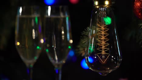 champagne and christmas lights