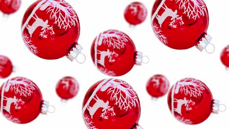 a stream of glass red white christmas tree toy r of different diameters diameters on a white color background. 4k uhd footage. futuristic design, motion design animation. pop art design, creative christmas  concept