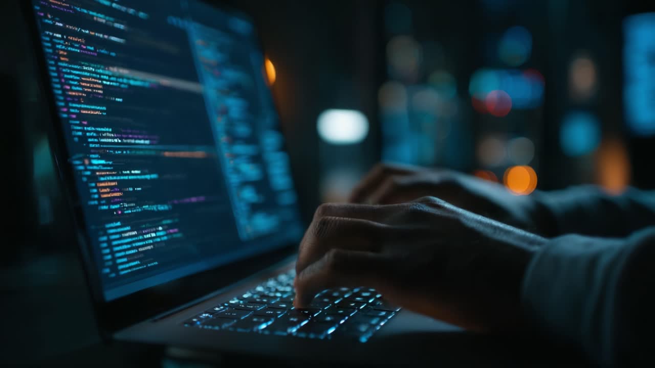 A Programmer's Focus: Capturing the Dedication Behind the Screen as Code Comes to Life Through Intense Typing and Problem Solving in a Dimly Lit Environment