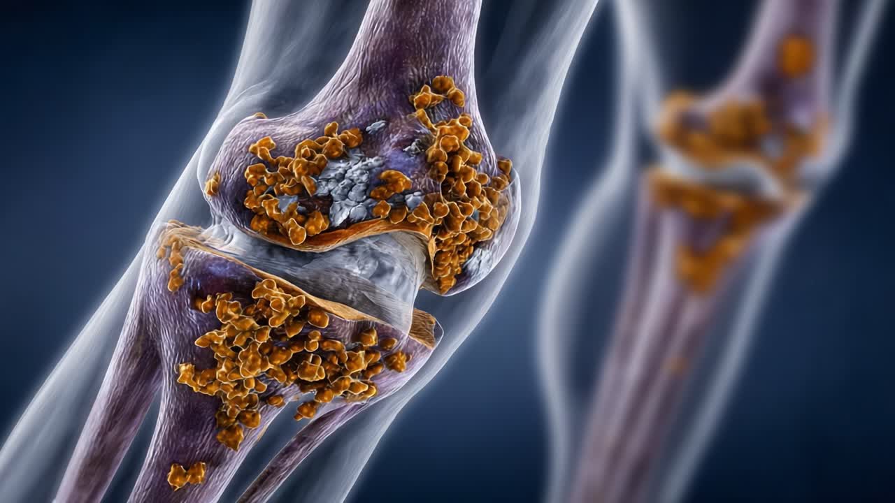 Detailed Visualization of Joint Structure Highlighting Deposition in Articular Surfaces and Surrounding Tissues, Illustrating Potential Pathological Changes in Osteoarthritis