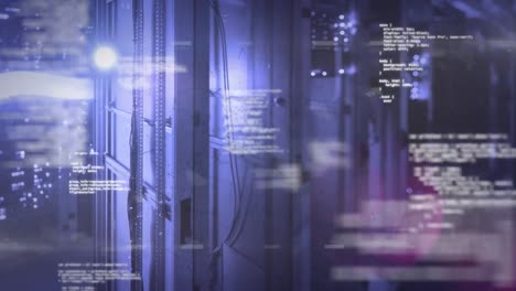 animation of data processing and light spots over server room