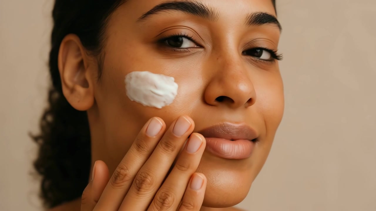 Young Woman Applying Moisturizing Cream to Her Face