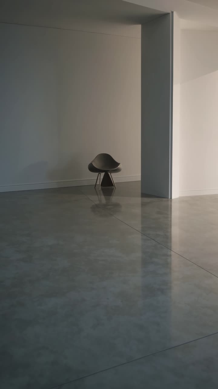 Minimalist video concept with a modern chair in a spacious room