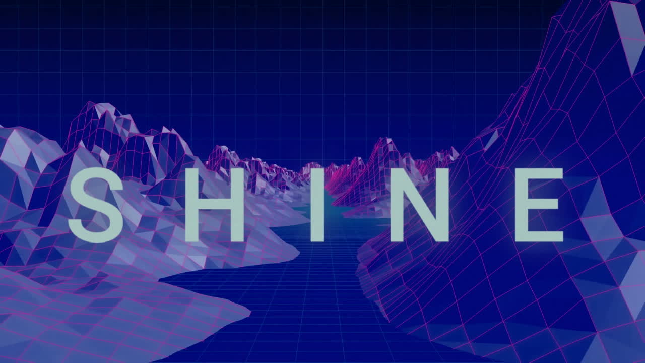 파란색으로 빛나는 텍스트의 애니메이션,  ⁇ 박이는 색으로 디지털 풍경 위