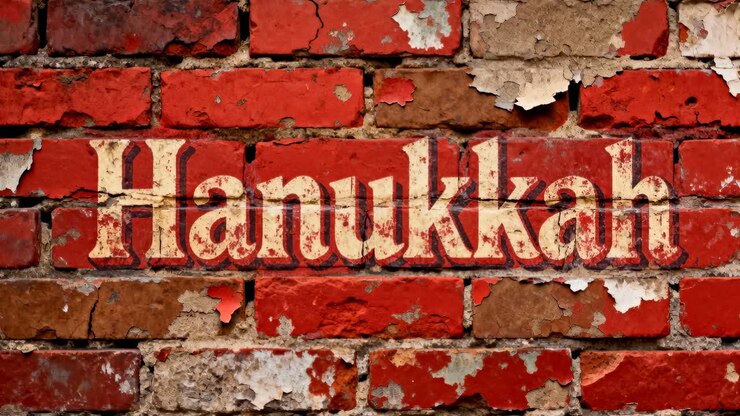 Dış cephe duvarında boyayla çizilmiş Hanukkah yazısının soyulması ve kırmızı kahverengi tuğlayı ortaya çıkarması