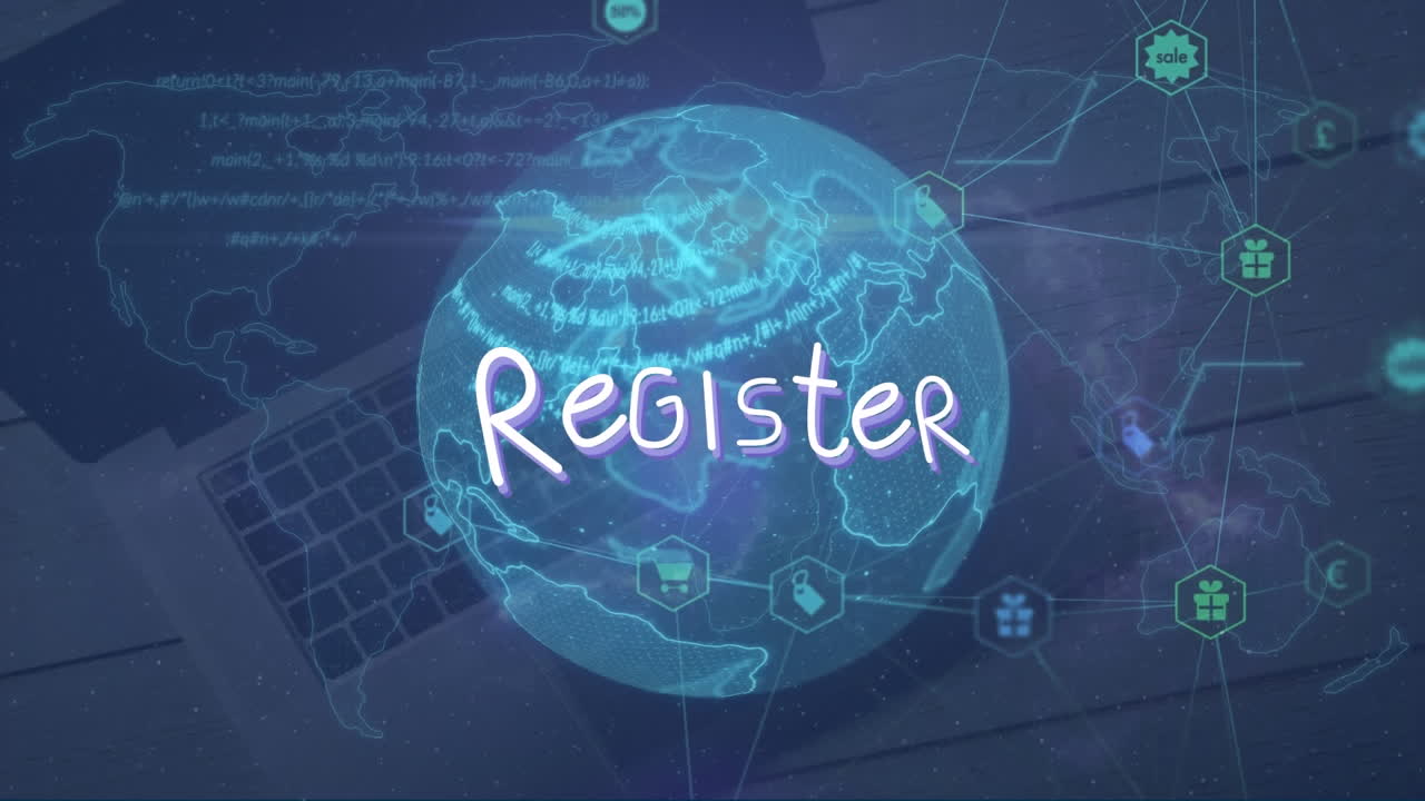 animación del procesamiento de datos sobre el globo y el texto del registro