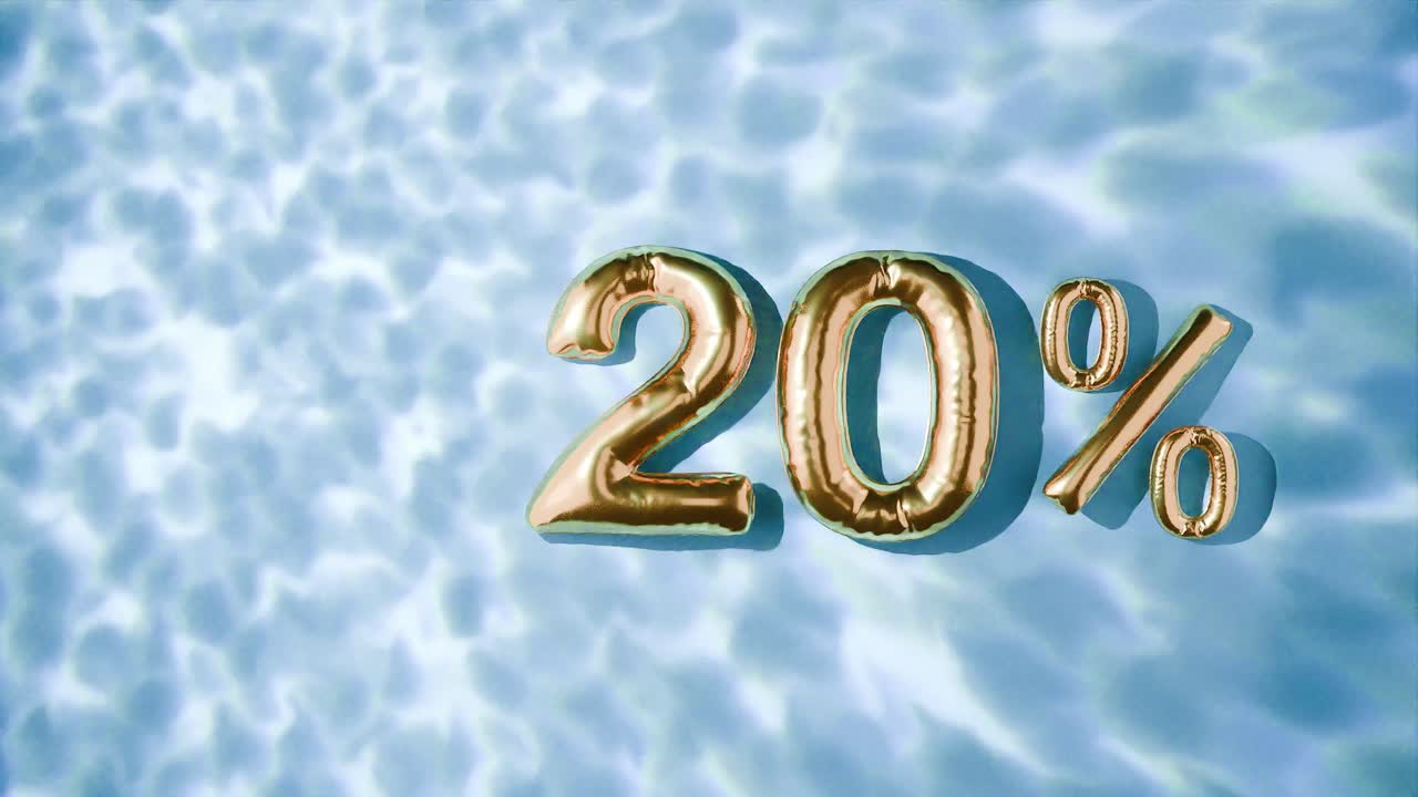 파란색 바탕에 물 위에 떠다니는 황금색 20%