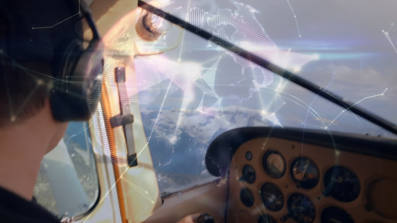 animación de la red de conexiones sobre el avión