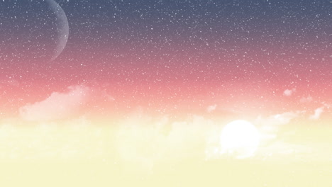animation of snow falling over sun and moon