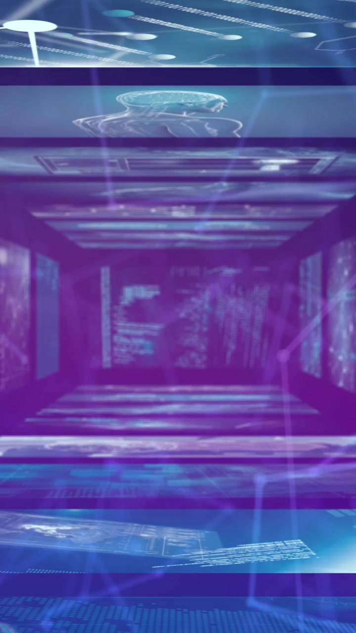 Animazione di una rete di connessioni su elaborazione dati su sfondo blu