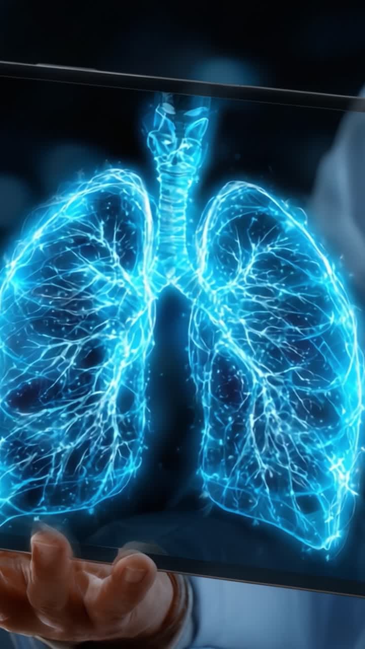 Una splendida visualizzazione dei polmoni: che evidenzia l'intricata rete di vasi sanguigni e strutture bronchiali in un moderno display digitale della salute respiratoria