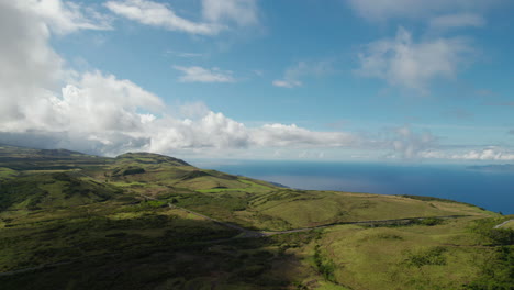 aerial circular footage of green nature on island in atlantic ocean