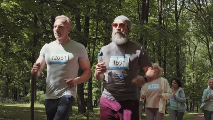 Senior Citizens Running in a Park