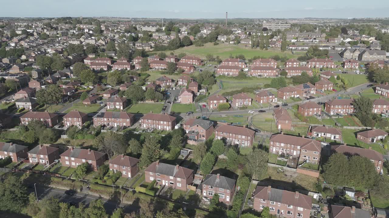Gloomy Industrial housing in the UK, Council built red brick houses, Housing Moorside estate in the rundown Yorkshire town of Dewsbury, the country’s most infamous council estate