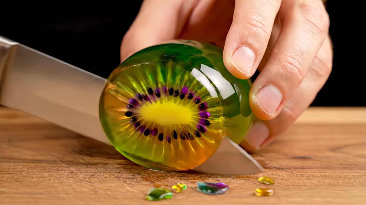 Cutting a Kiwi Jelly Dessert