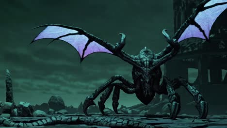 dark monster in ruined city