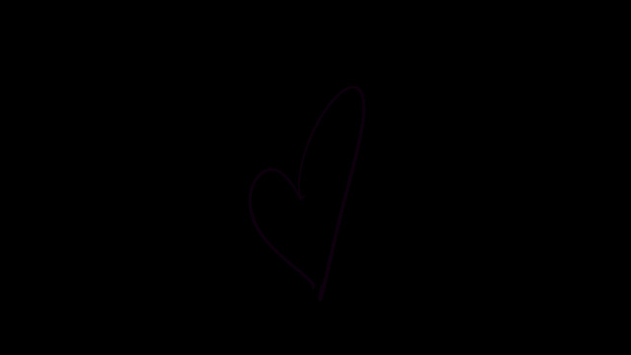 Sencillo contorno de corazón ondulante dibujado a mano sobre fondo negro.