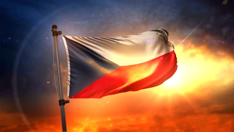 la bandera de la república checa retroiluminada en un hermoso bucle de amanecer en cámara lenta 4k