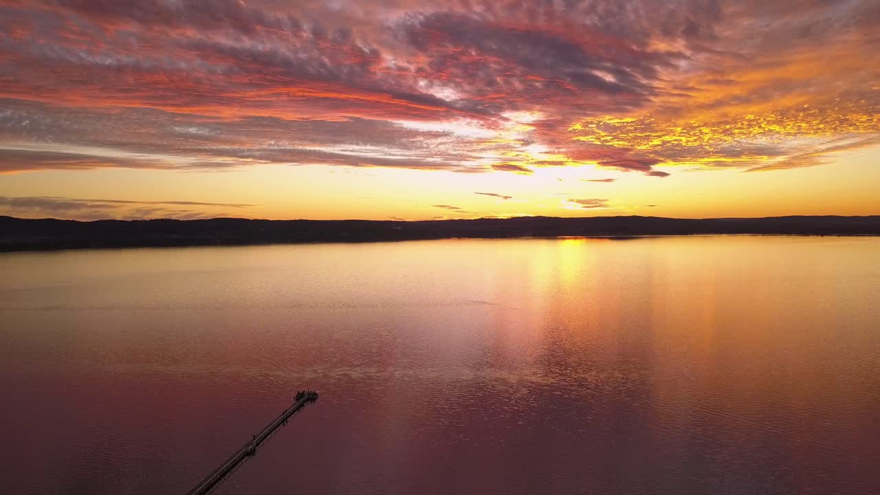 Beautiful sunrise or sunset at Sydney Skyline at Long Jetty Wharf