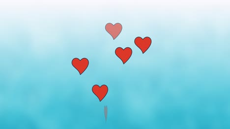animación de corazones voladores sobre un fondo azul