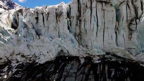 Aerial-take-of-argentière-glacier-in-the-french-alps,-nearby-Chamonix