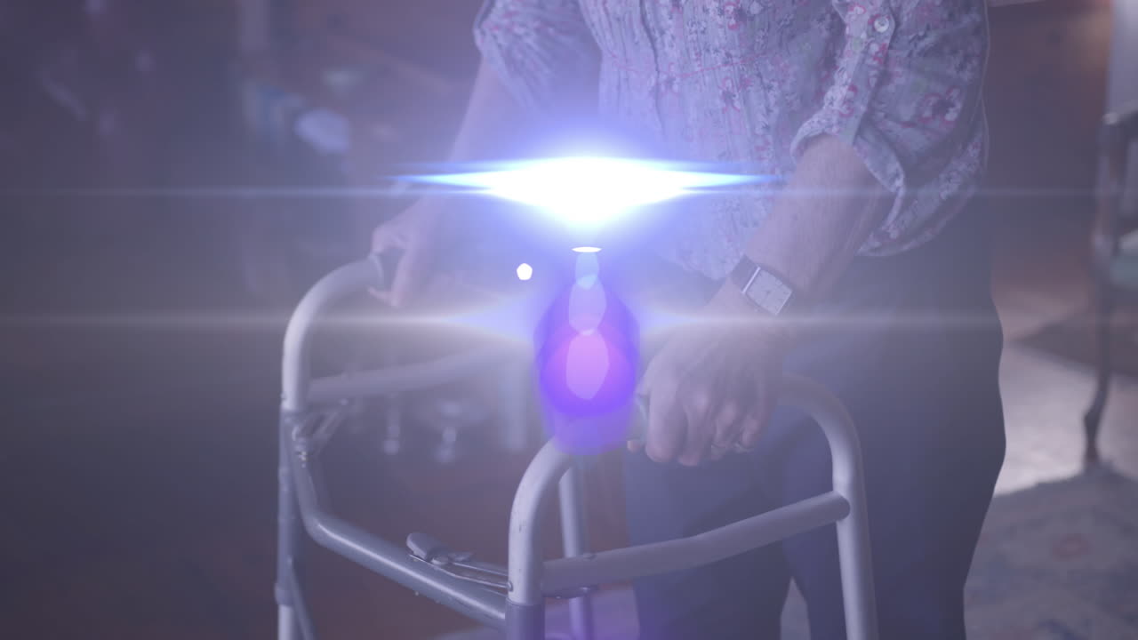 걸어다니는 프레임을 사용하는 중간 부분을 가로지르는 빛의 애니메이션