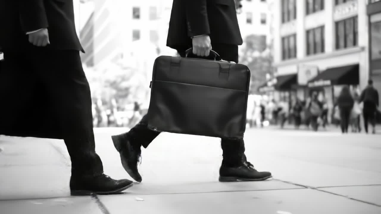 Two Business Professionals Walking in a Urban Setting, Each Carrying a Briefcase, Exuding a Sense of Purpose and Professionalism in a Fast-Paced City Environment