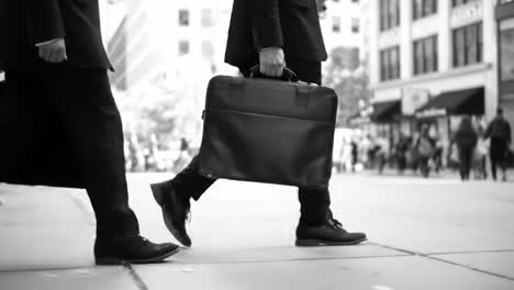 two business professionals walking in a urban setting, each carrying a briefcase, exuding a sense of purpose and professionalism in a fast-paced city environment