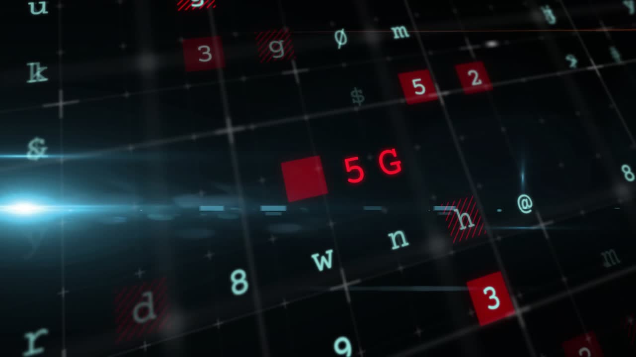 On load 3D grid cycling CONNECTION or WIRELESS or INTERNET or TECHNOLOGY or 5G via symbols, connecti