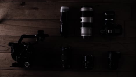 flat lay camera gear top left copy space