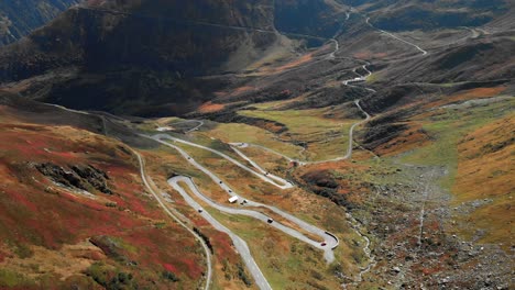 drone aerial view of windy roads in countryside of switzerland