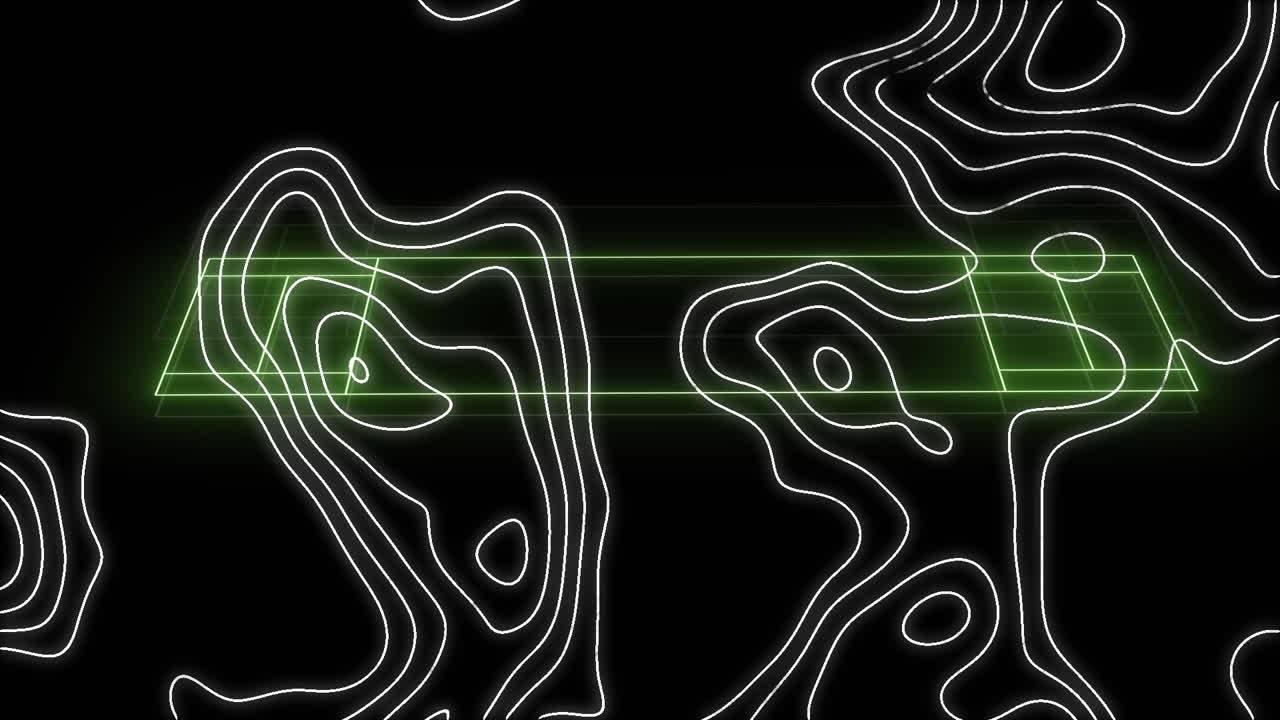 animación de líneas blancas del mapa que se mueven sobre el campo deportivo de neón