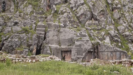 incan rock structures and carved rock in sun temple in cusco, peru 4k 50fps