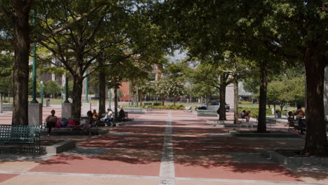 urban park scene with people relaxing