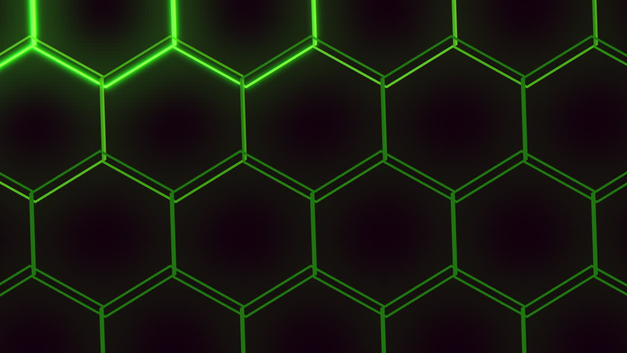 A mesmerizing hexagonal pattern with a luminous touch created by interconnected green lines within the hexagons, forming a cohesive and striking geometric design