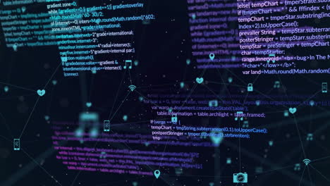 animation of networks of connections, data processing and ai icons