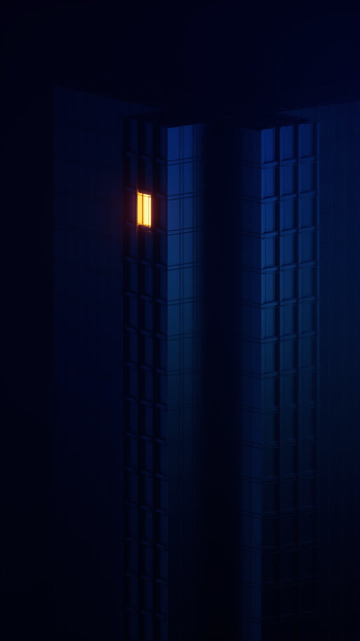 Bygning om natten, modulbygning, 3D-rendering