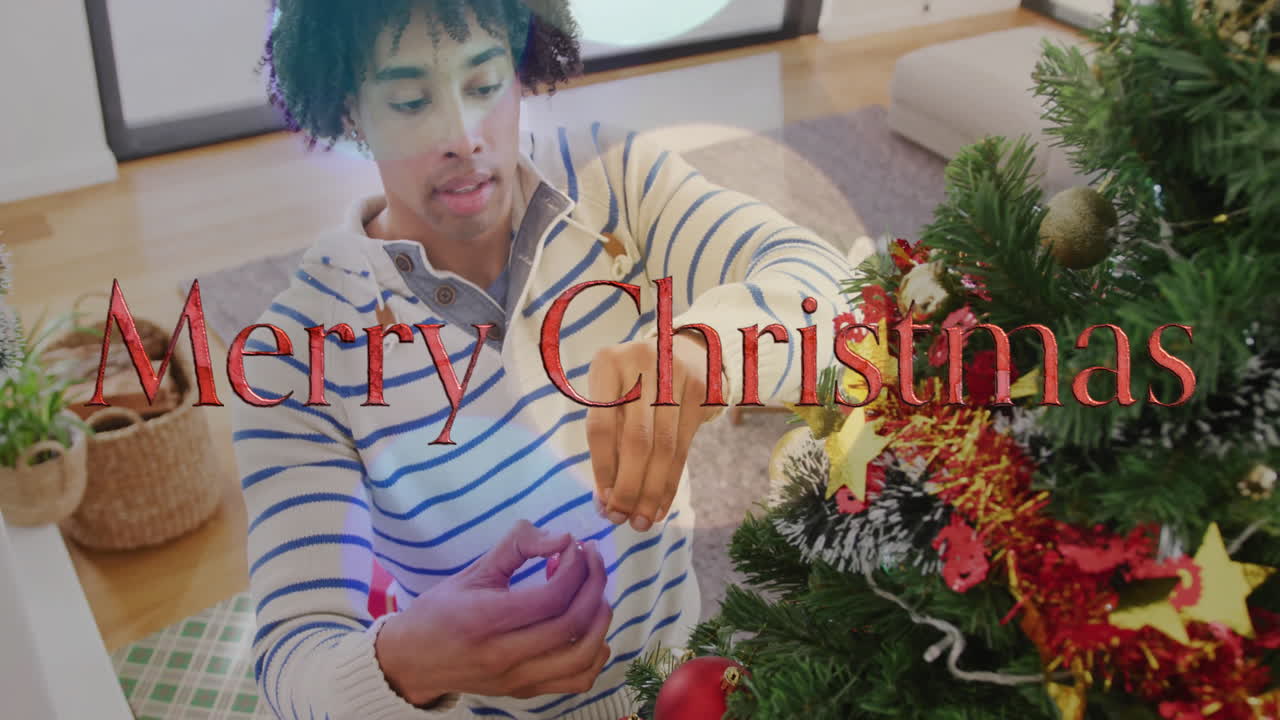 크리스마스 트리 장식, 메리 크리스마스 텍스트 애니메이션을 가진 사람