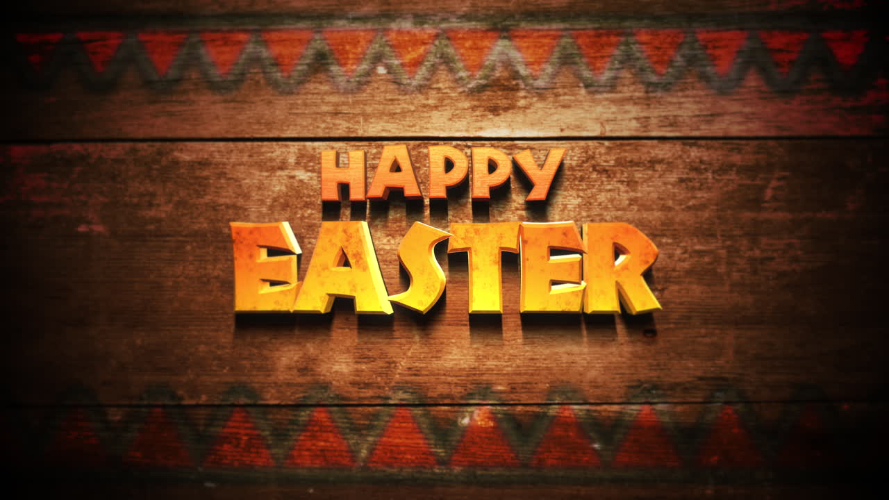 Happy Easter text on wood with national pattern