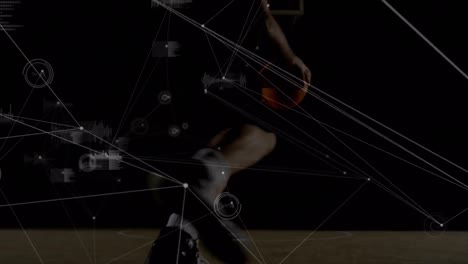 animation of network of connections and data processing over biracial basketball player