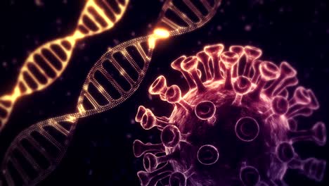 concepto abstracto de adn con bucle de animación de coronavirus