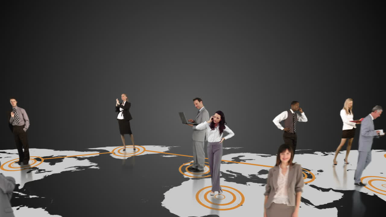 회색 배경에서 연결되는 비즈니스 사람들