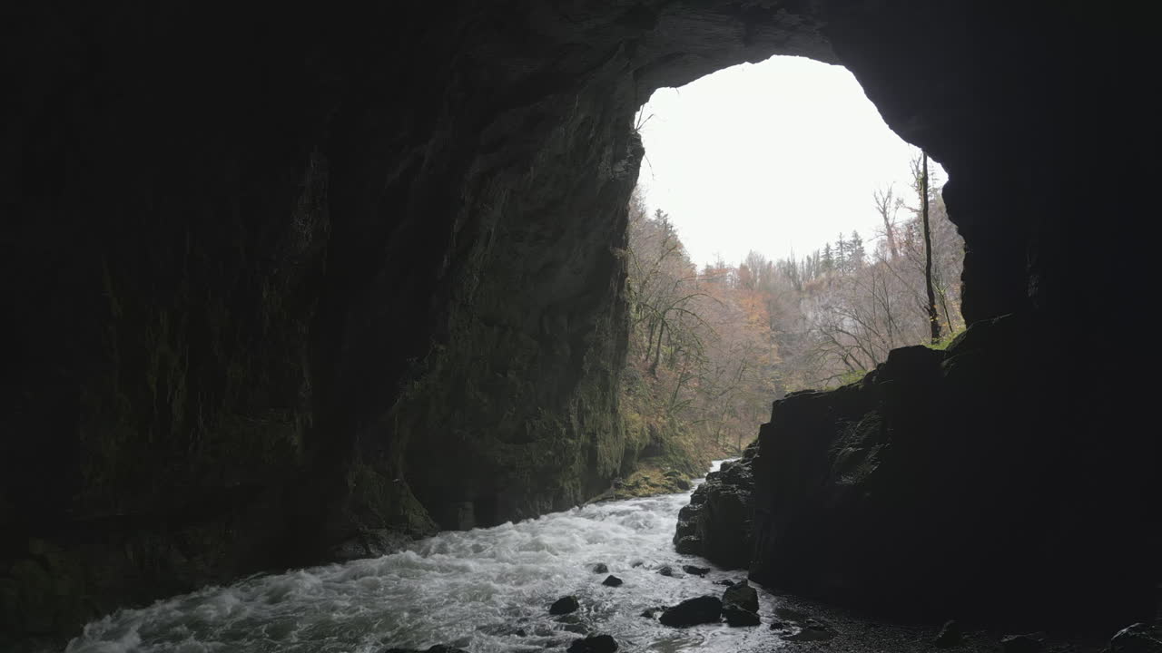 Wild Rak river flowing through Weaver Cave in Rakov Skocjan, Slovenia