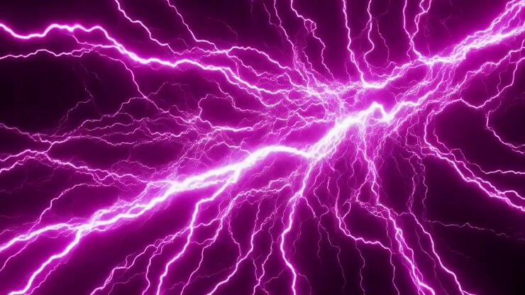 Fulmini viola vibranti che si stagliano su uno sfondo scuro