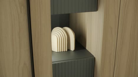 modern wooden cabinet with bookends