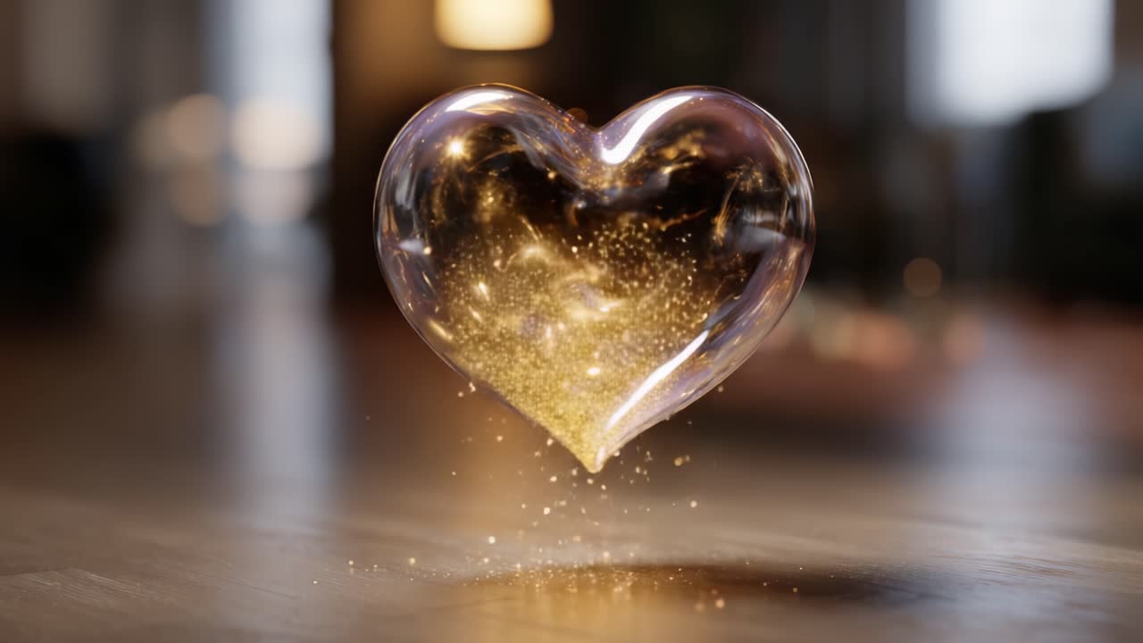 A Mesmerizing Heart-Shaped Glow: Evoking Emotion Through Iridescent Light and Sparkling Particles in a Dreamy Background Setting