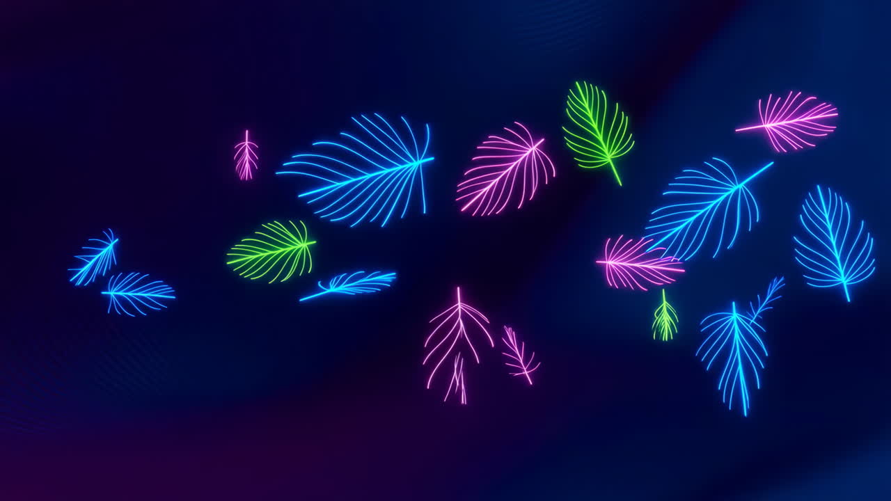 Vibrant Neon Feathers Abstract Digital Art Background