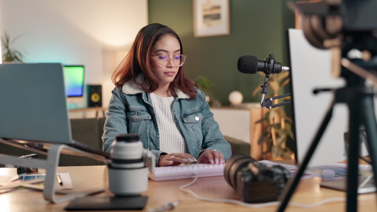 Woman working on her vlog